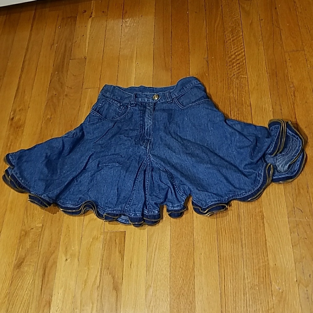 Vintage MOSCHINO Jean Ruffle Zipper Skirt Size 42